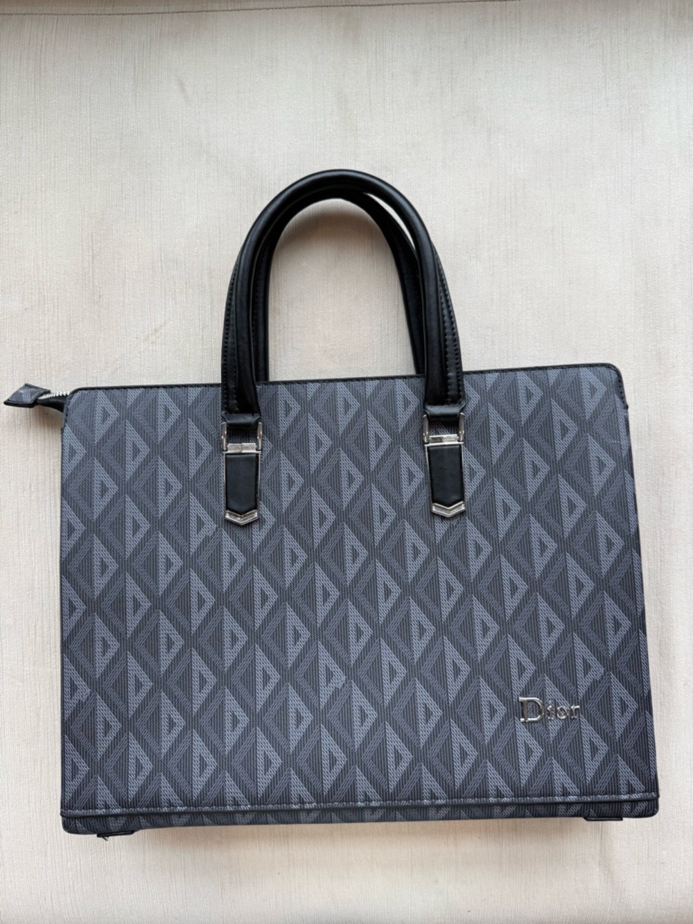 Dior Gray Patterned Men's Briefcase with Black Handles - Picture 8 of 8